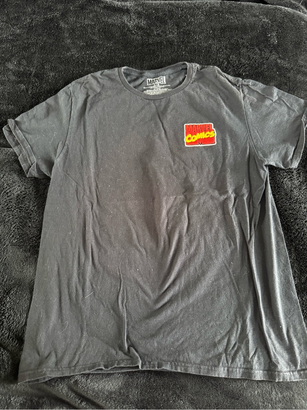 Marvel Black Short-Sleeve Tee with Red and Yellow Comics Patch